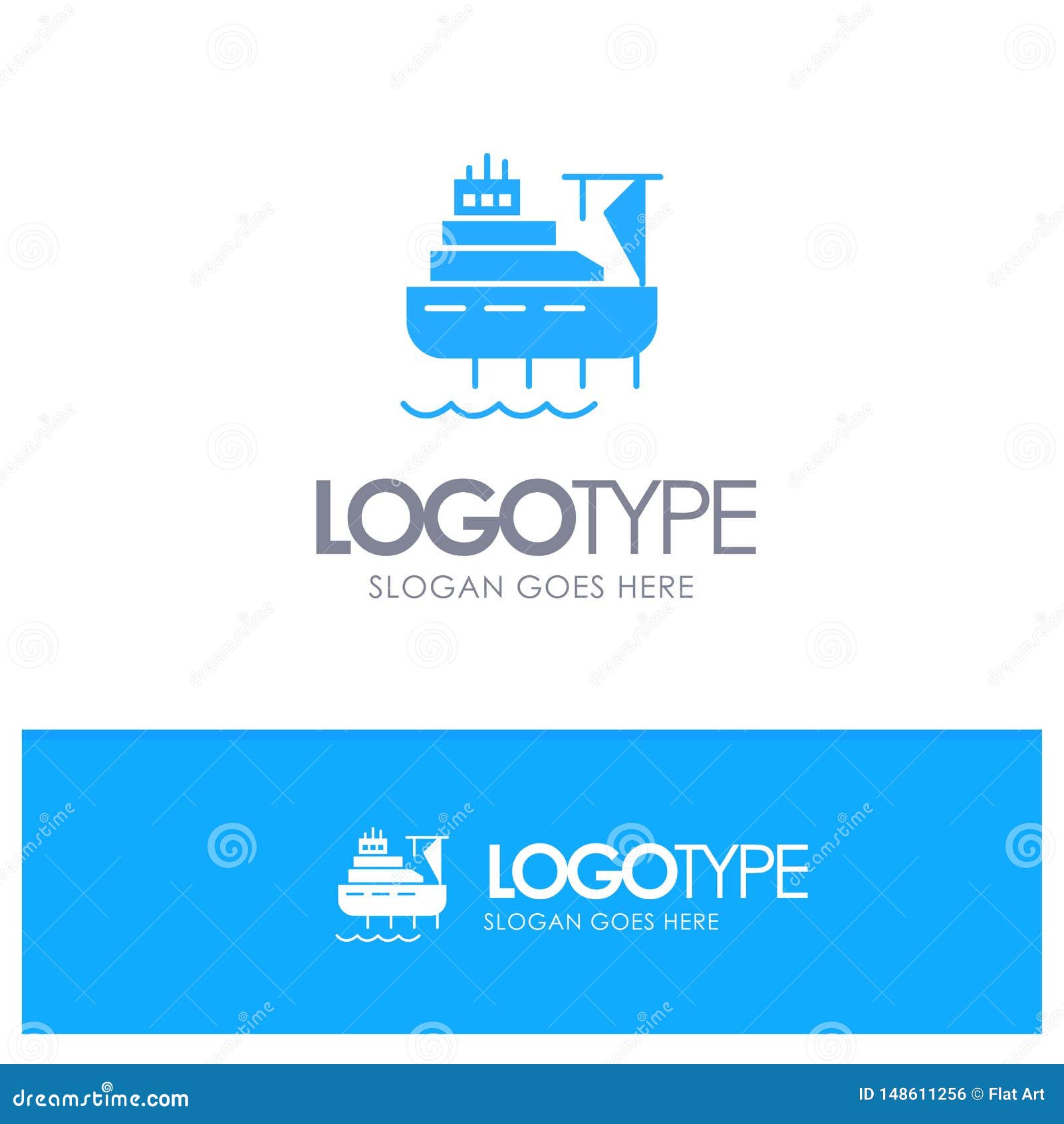 Ship, Boat, Cargo, Construction Blue Solid Logo with Place for Tagline