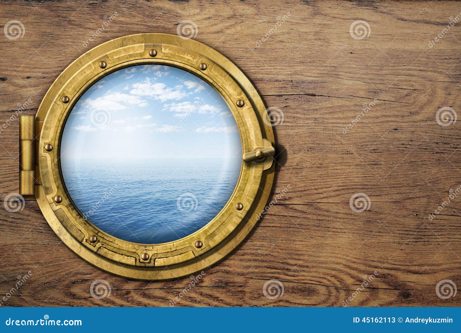 Ship Or Boat Porthole On Wooden Wall Stock Photo - Image 