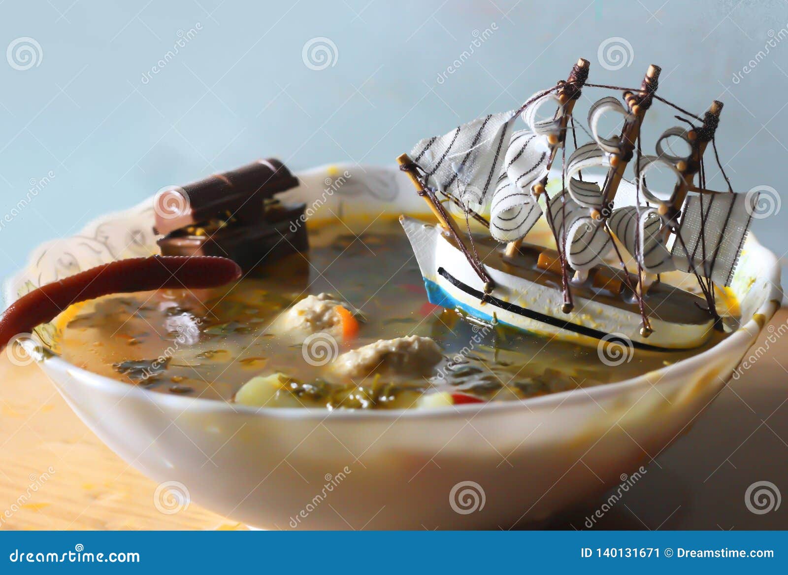 The Ship in the Bowl with Soup. Awesome Image Stock Image Image of