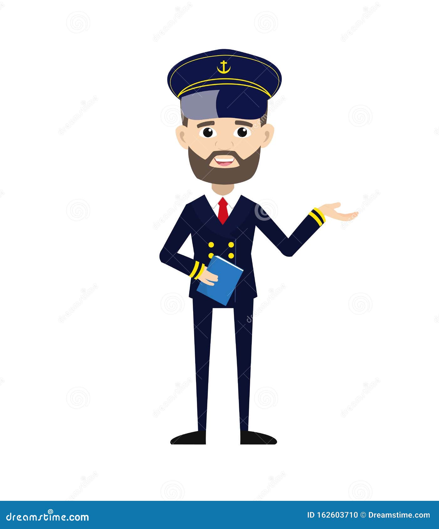 Ship Captain Pilot Holding a Book and Presenting Stock Vector