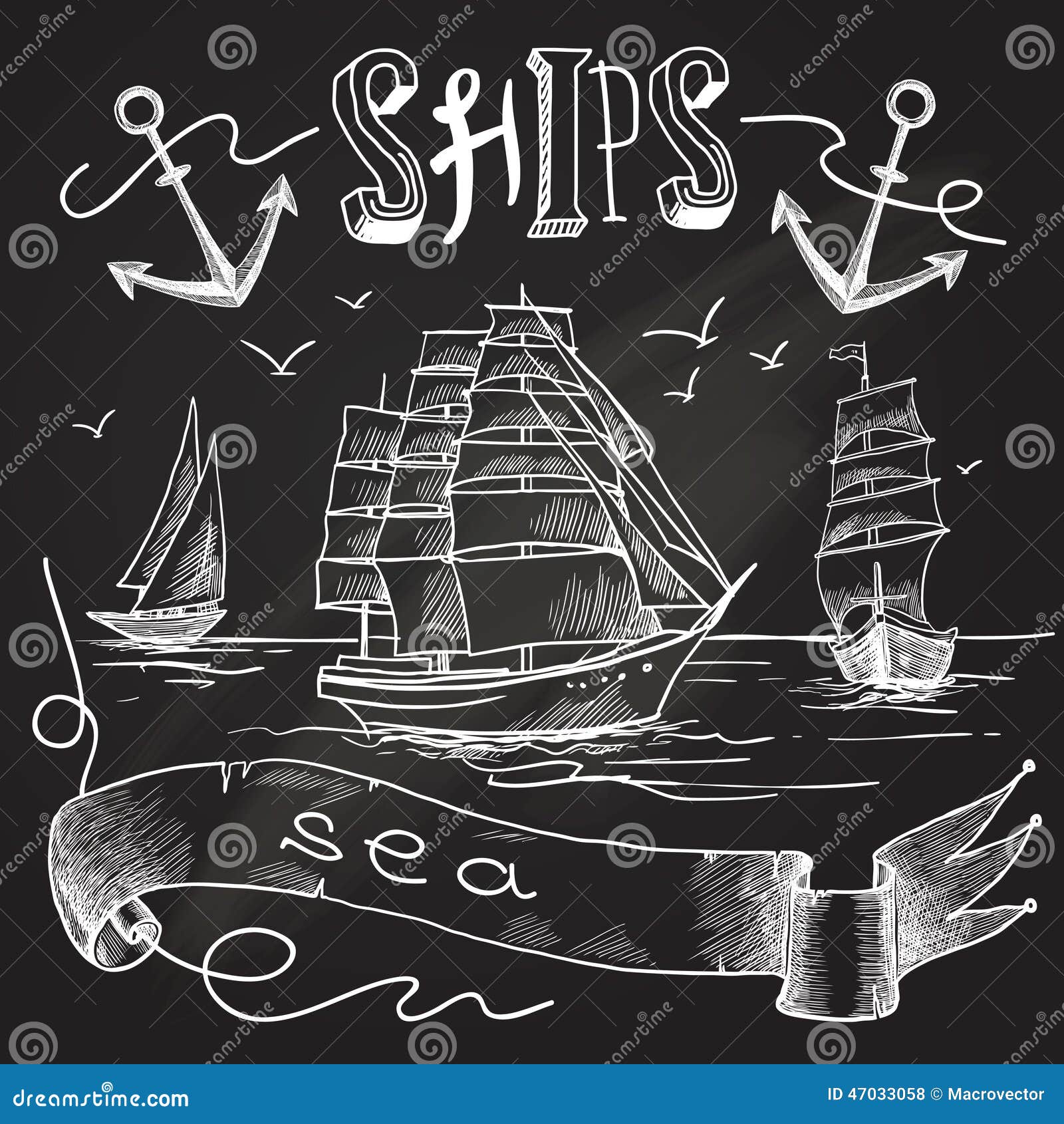 Ship chalkboard poster stock vector. Illustration of boat 47033058