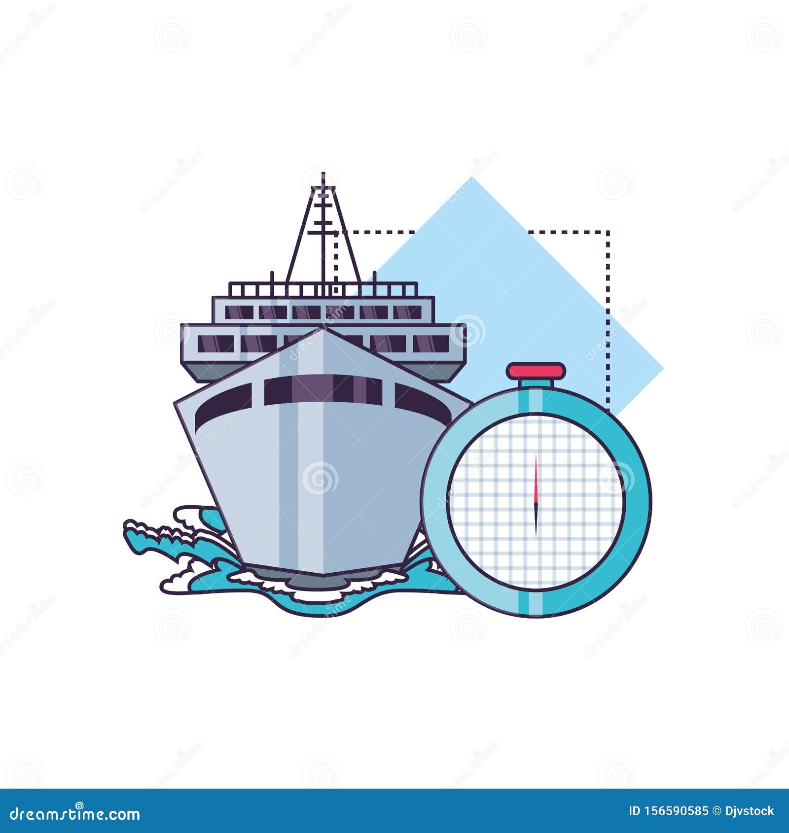 Ship Cruise Boat with Compass Guide Stock Illustration Illustration