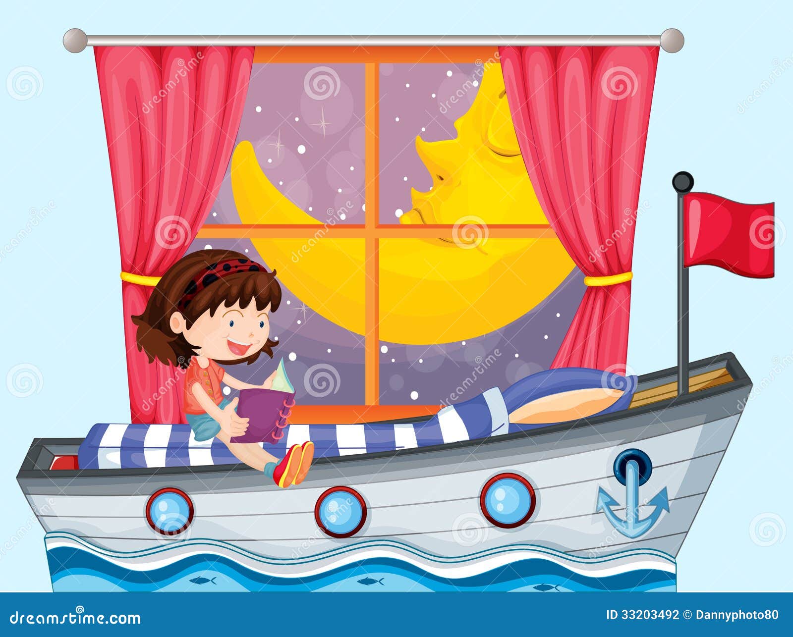 A Ship Inside the House with a Girl Reading Stock Illustration