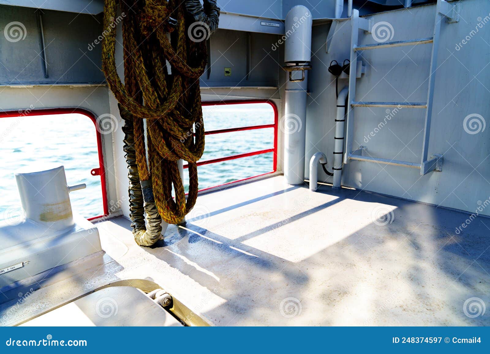 Ship Railing on Sunny Deck with Ropes Stock Image Image of travel