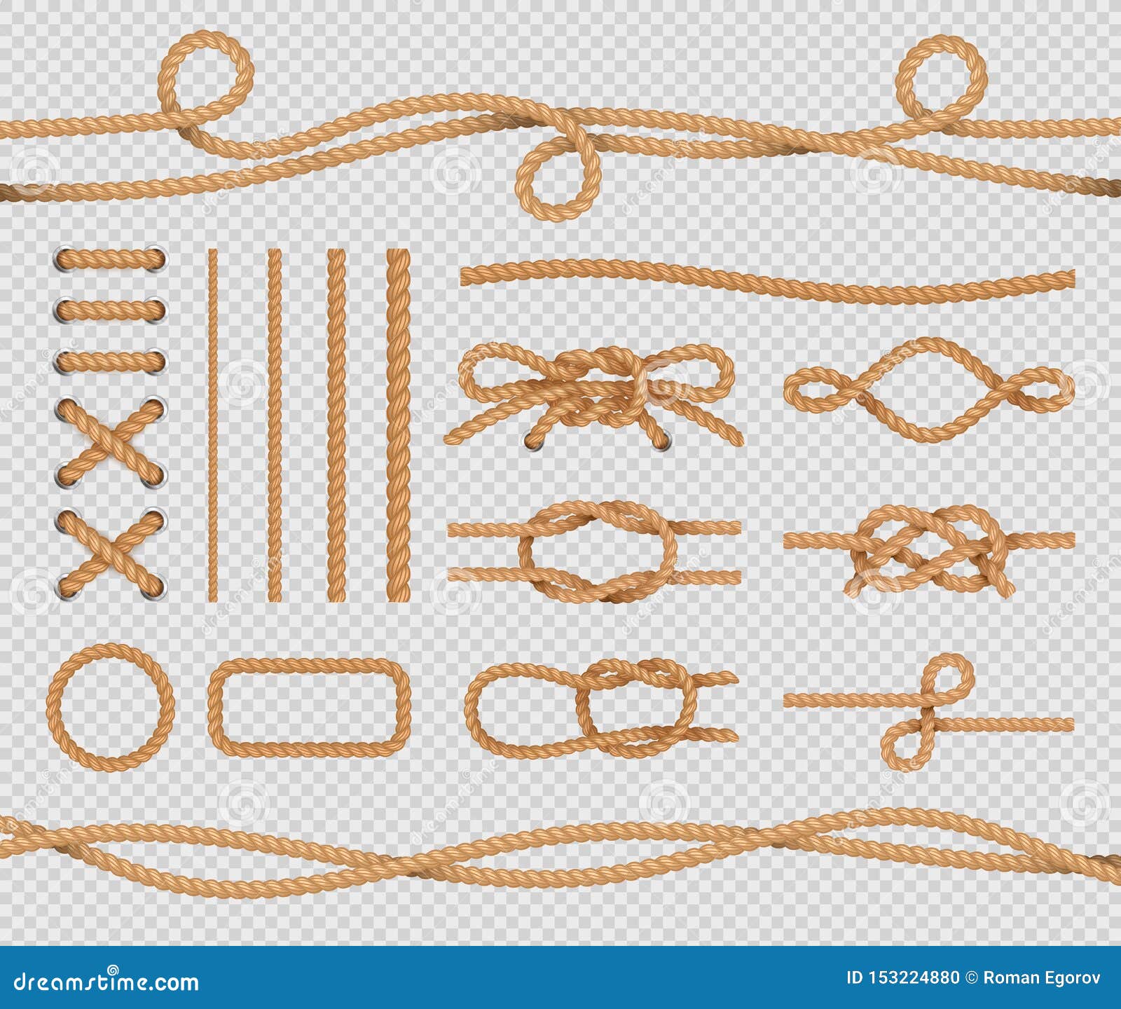 Ship Rope Elements. Realistic Marine Loops and Knots. Nautical
