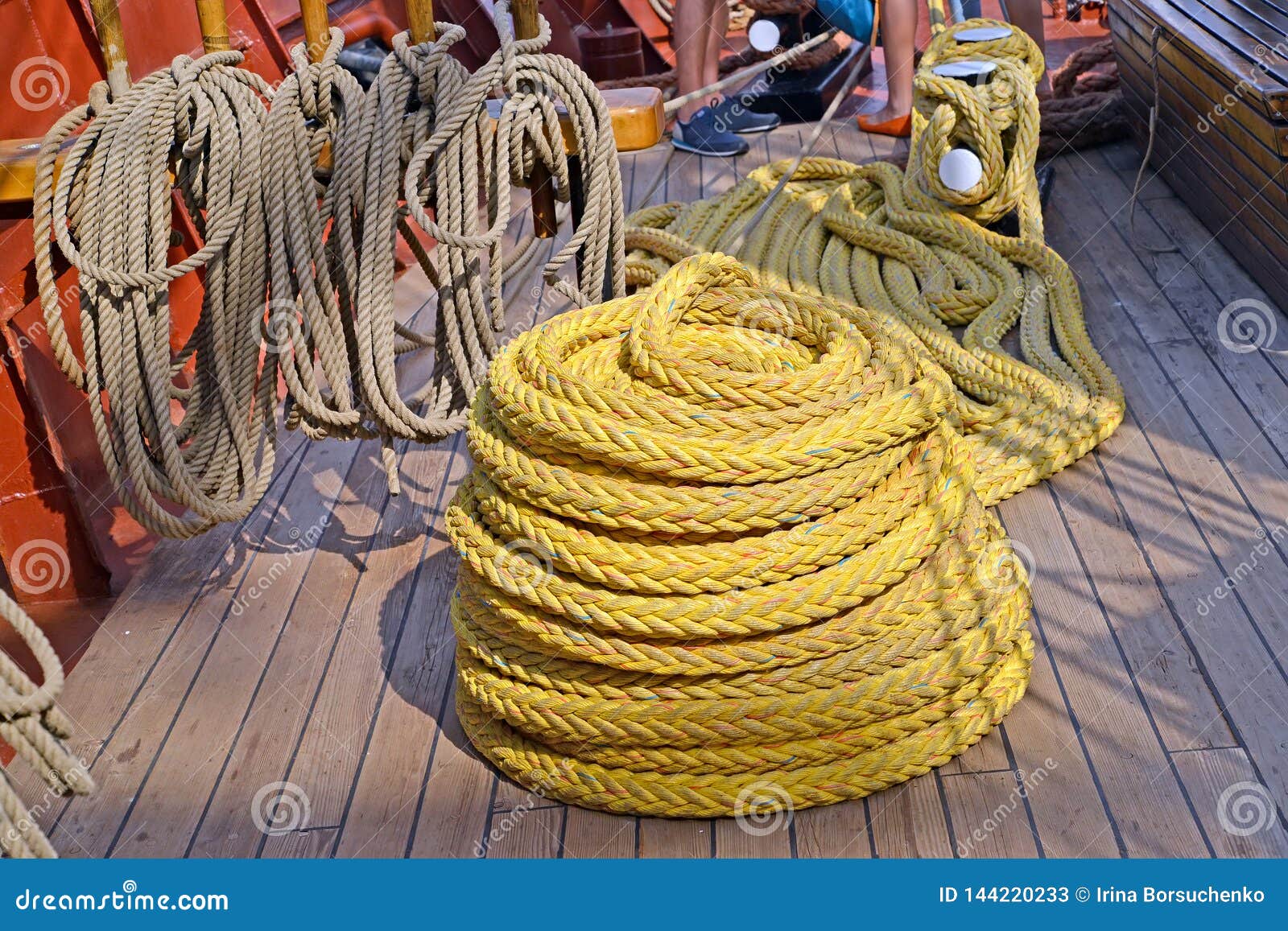 The Ship Rope Turned into the Bay Lies on the Deck of the Sailing