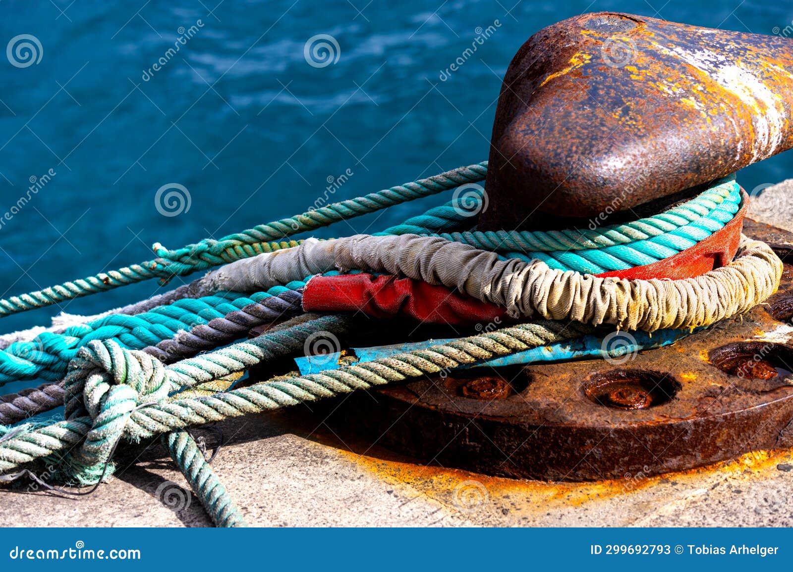Ship Ropes on a Bollard in the Harbor Stock Image Image of