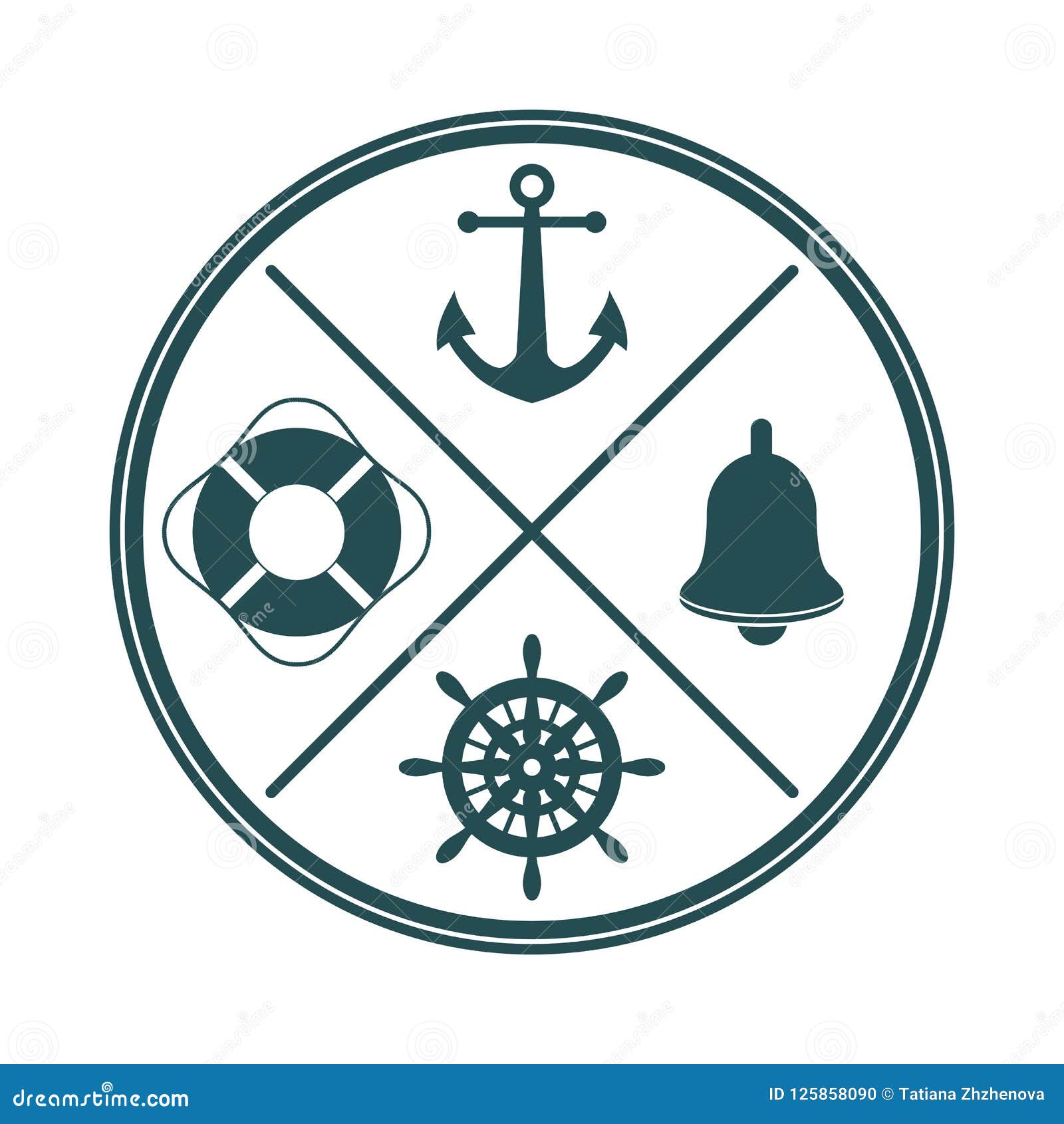 Ship`s Wheel, Bell, Anchor and Lifebuoy Silhouettes. Stock Vector ...