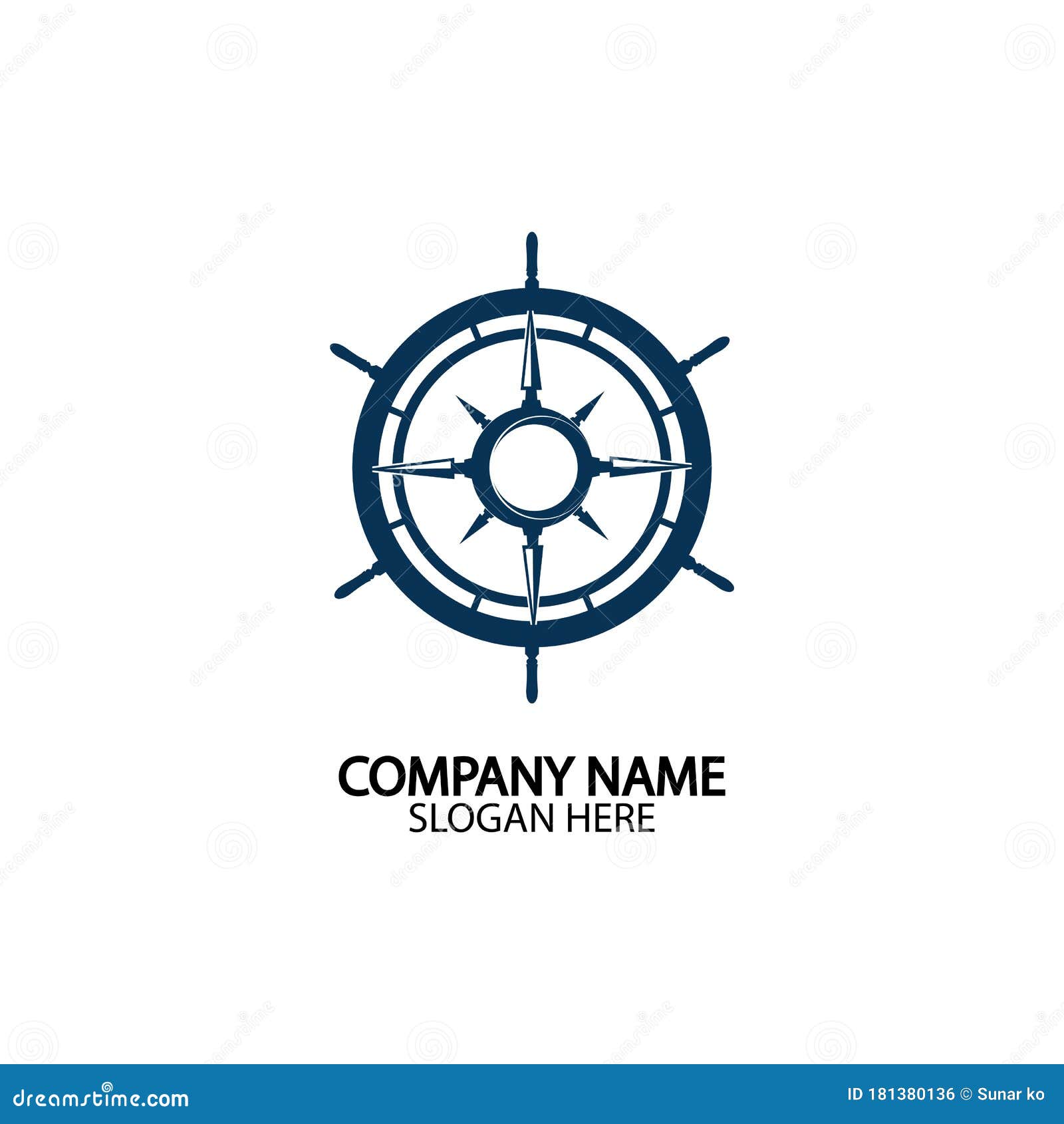 Ship Steering Wheel and Conpass Rose Navigation Symbol or Logo Isolated ...