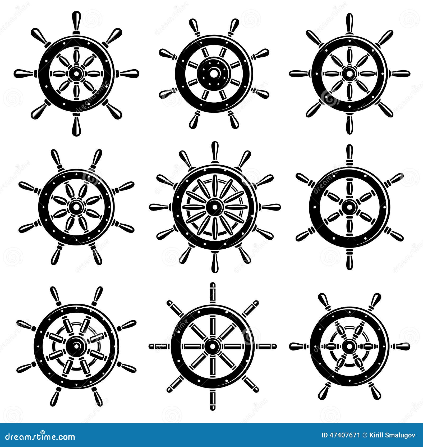Ship Steering Wheel Set. Vector Stock Vector Illustration of circle