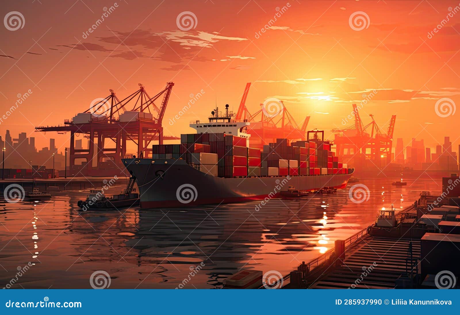 Ship To Shore Crane Loading a Container Ship. Created with Generative