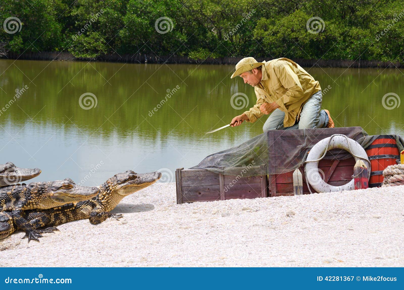 ship wrecked castaway swamp man alligator attack