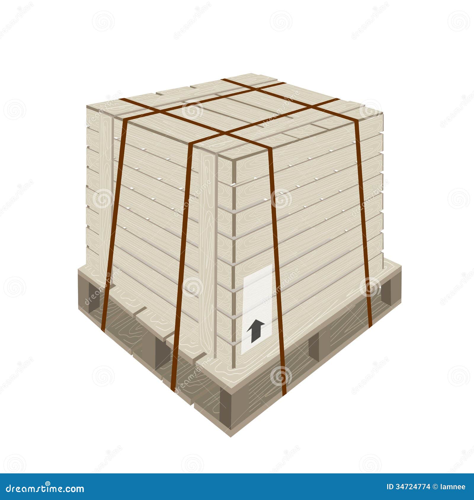 Illustration Wooden Crate or Cargo Box with Steel Banding on A Wooden 