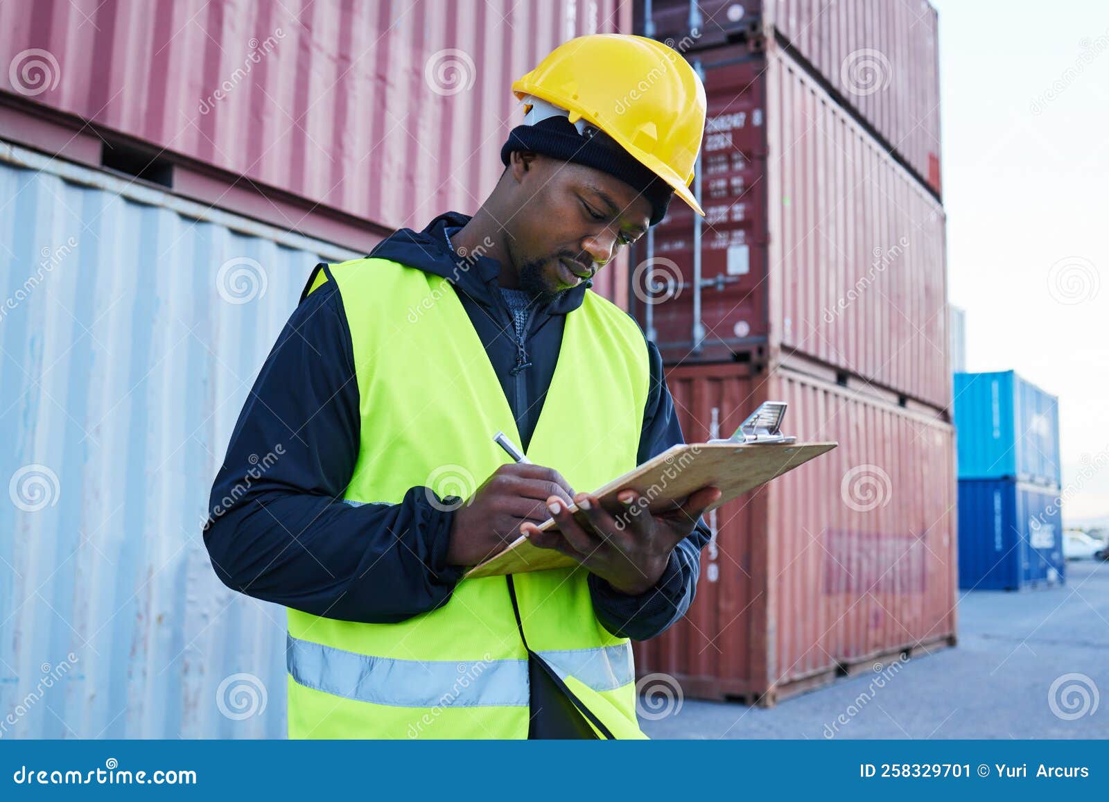 Shipping Cargo And Checklist By Man Doing Checklist For Freight And shipping-cargo-and-checklist-by-man-doing-checklist-for-freight-and