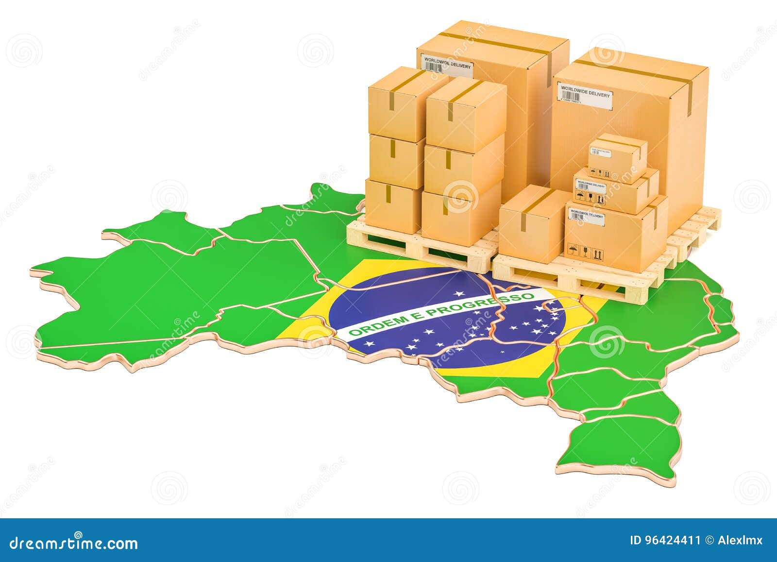 Shipping and Delivery from Brazil Concept, 3D Rendering Stock