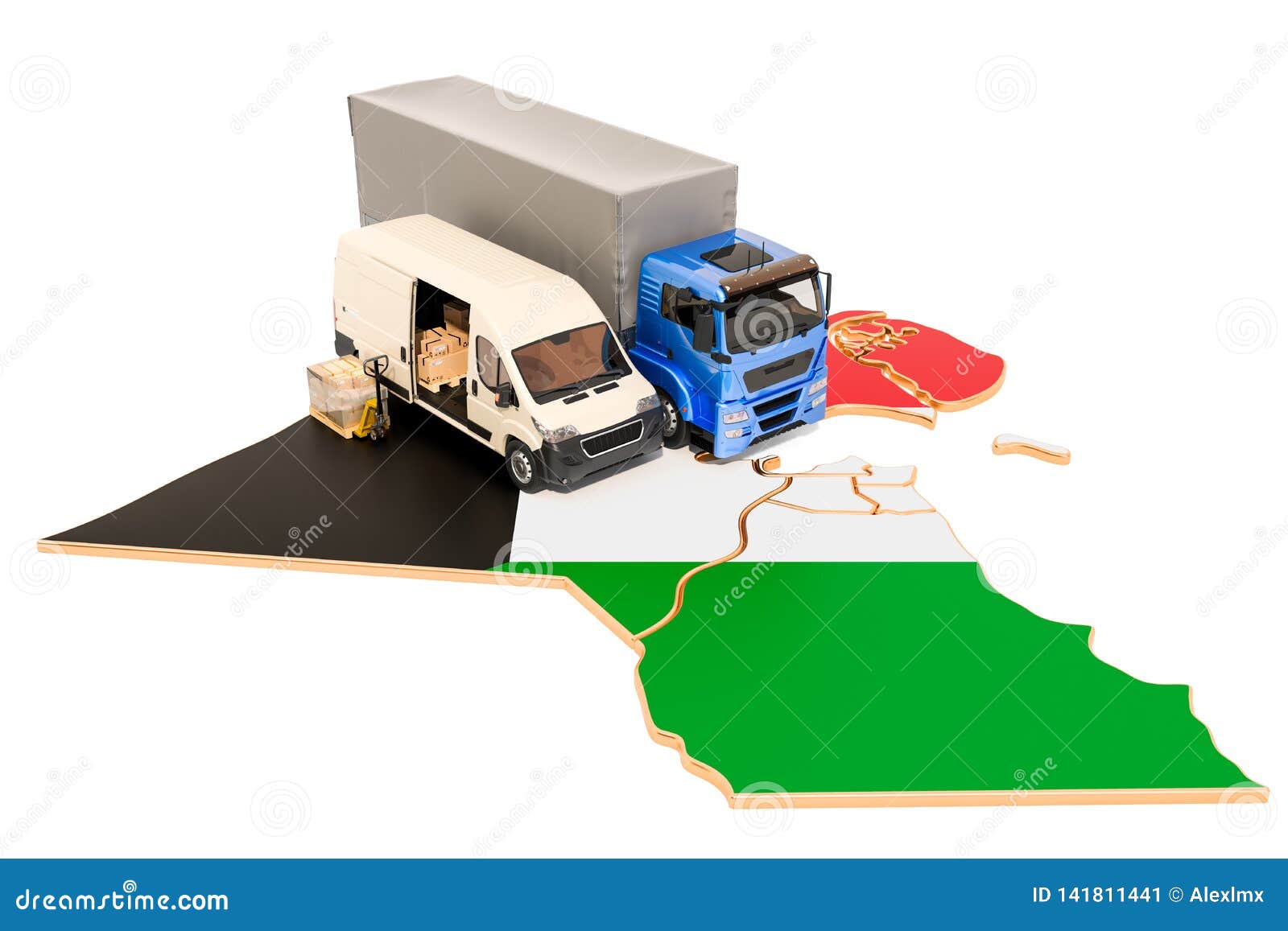 Shipping and Delivery in Kuwait Concept, 3D Rendering Stock