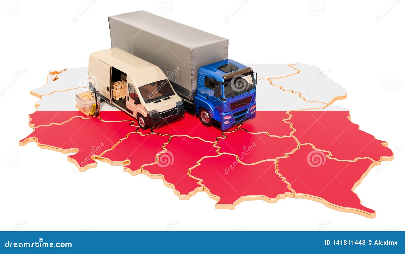 Shipping and Delivery in Poland Concept, 3D Rendering Stock