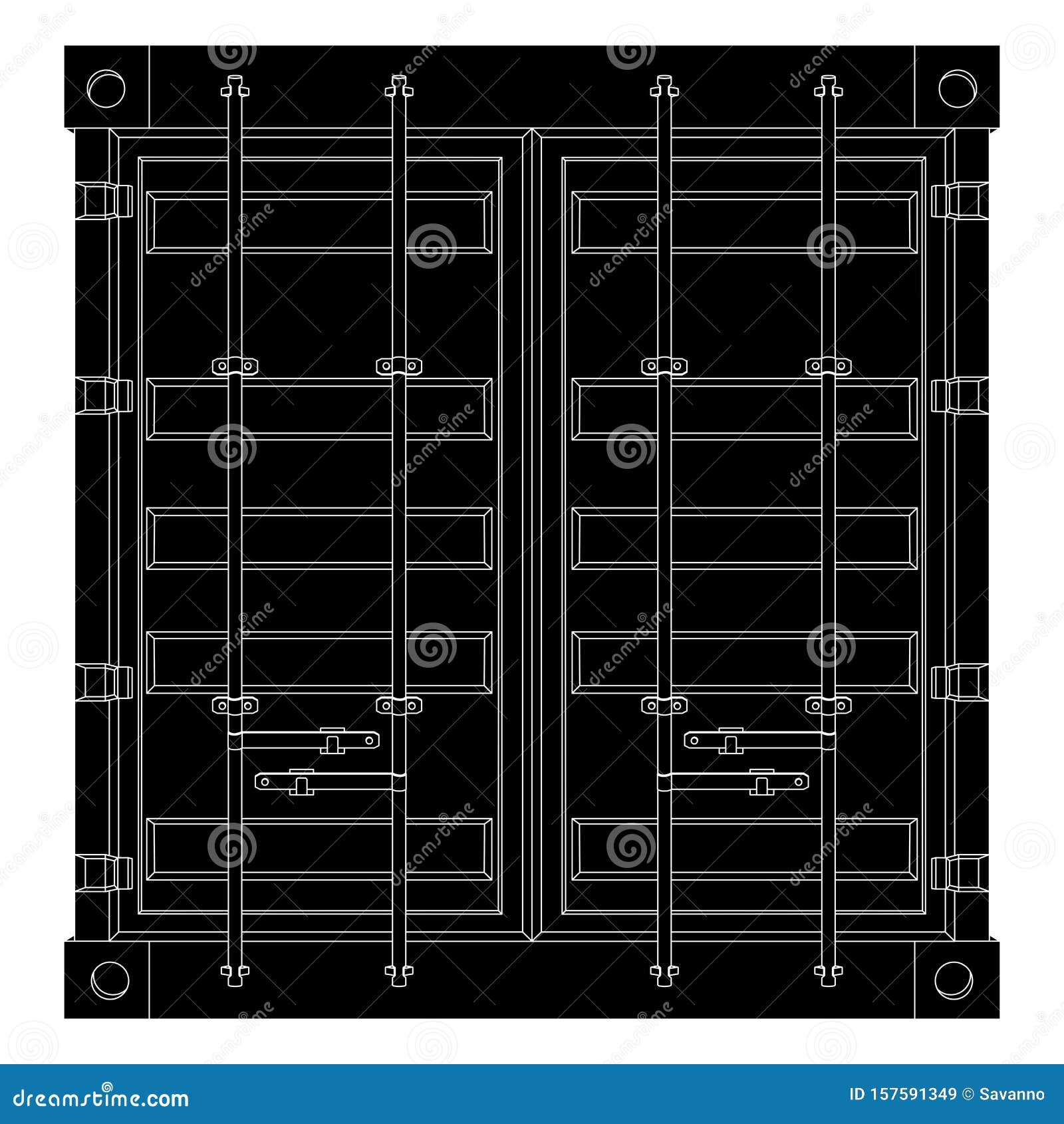 Shipping Freight Container. Outline Drawing Stock Vector - Illustration