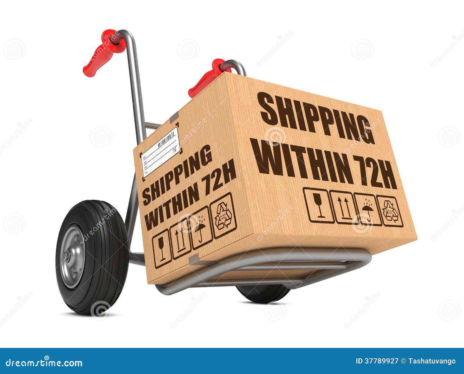 shipping within 72h - cardboard box on hand truck.