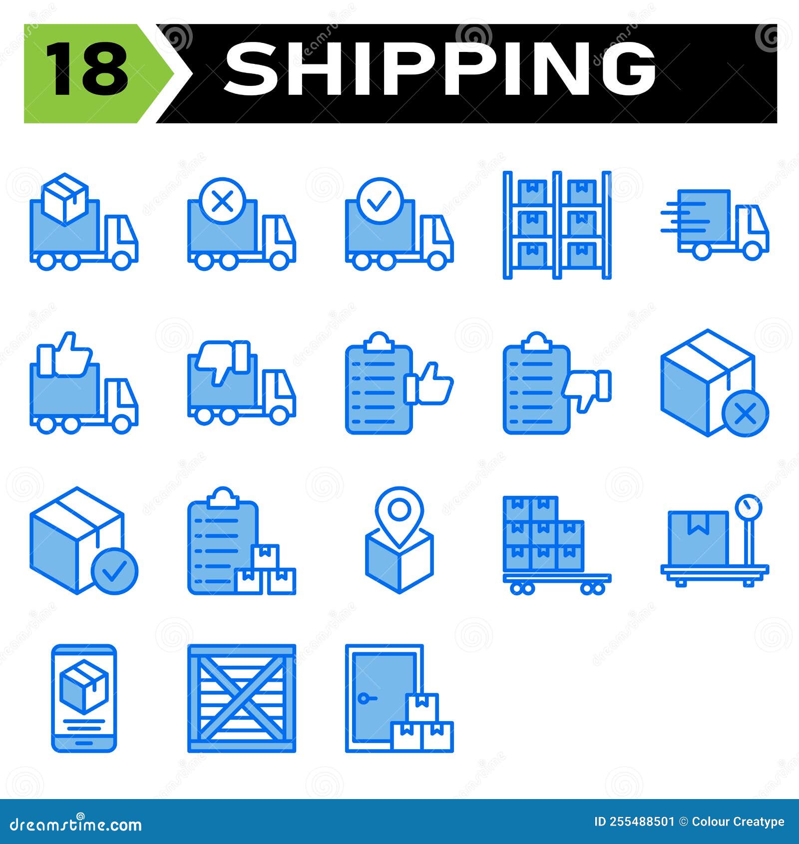 shipping and logistic icon set include truck, delivery, shipping, box, order, canceled, complete, logistic, storage, warehouse,