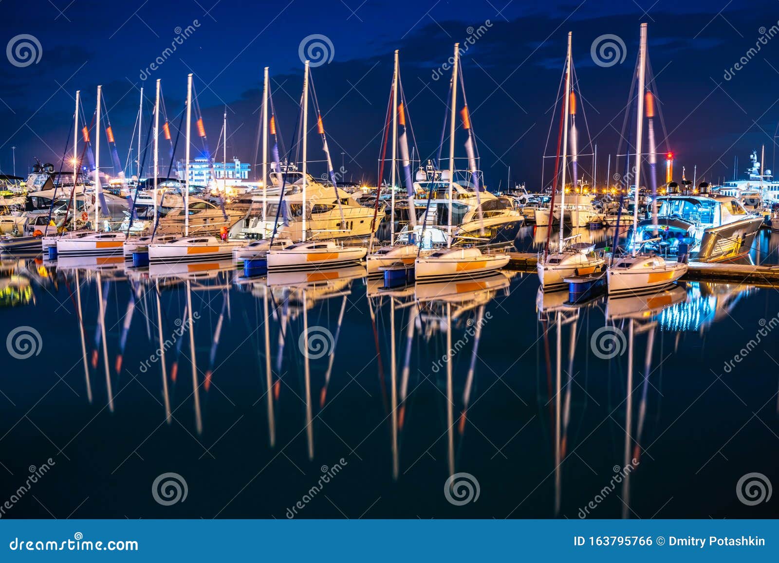 Ships in the Harbor in the Summer Night. Black Sea, Sochi, Europe Stock ...