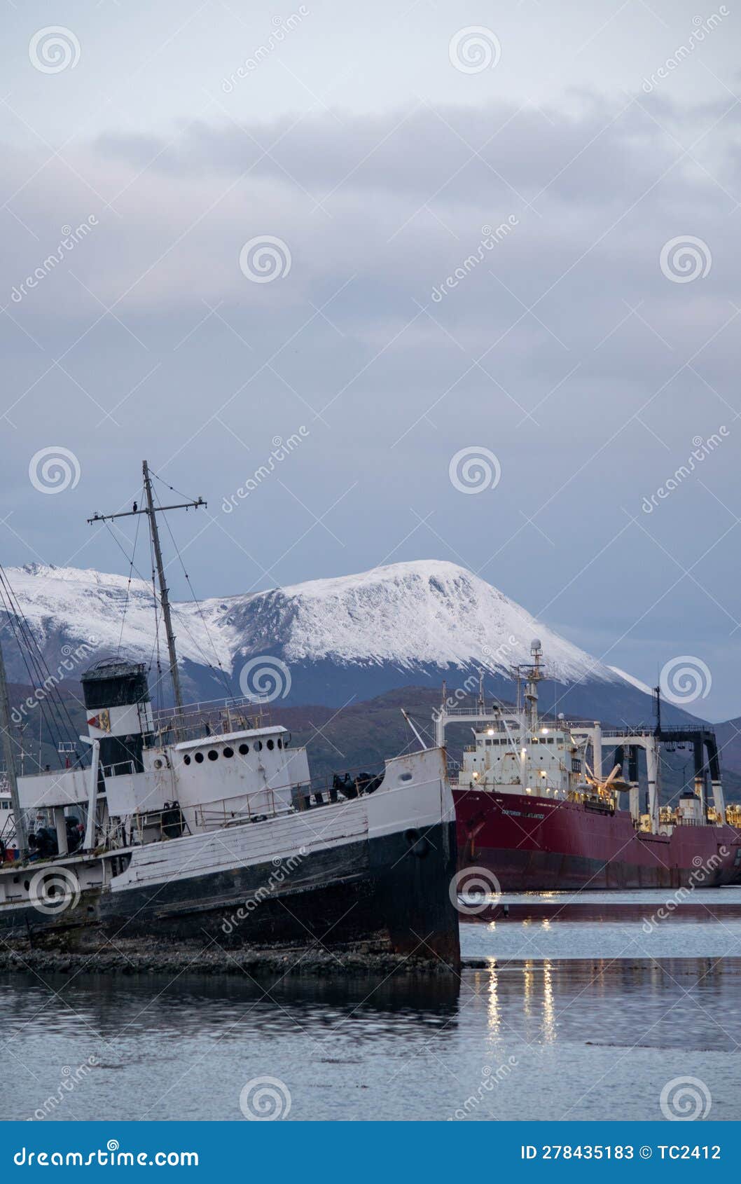 Ships In The Port Of Ushuaia Tierra Del Fuego Argentina Editorial