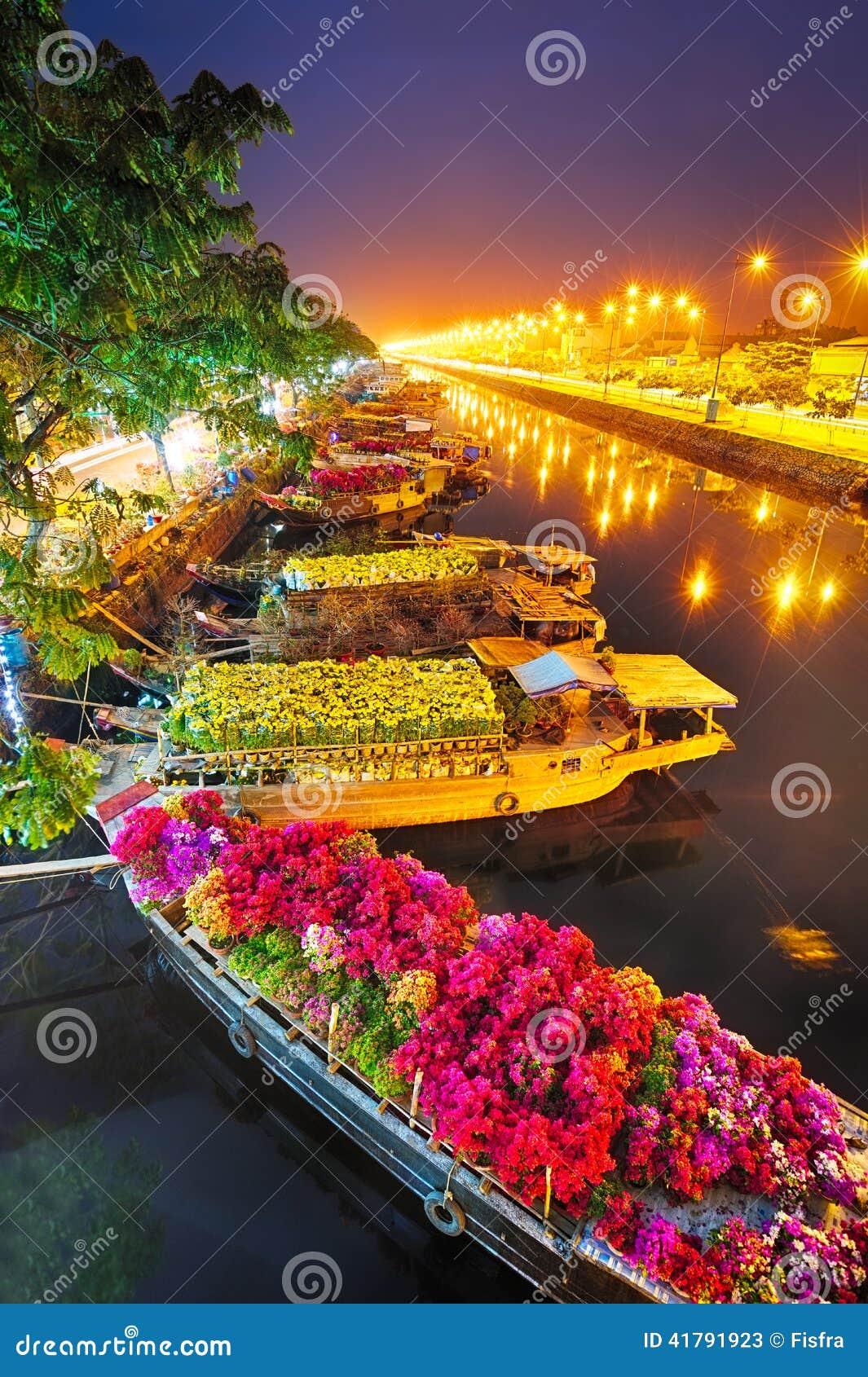 ships at saigon flower market at tet, vietnam