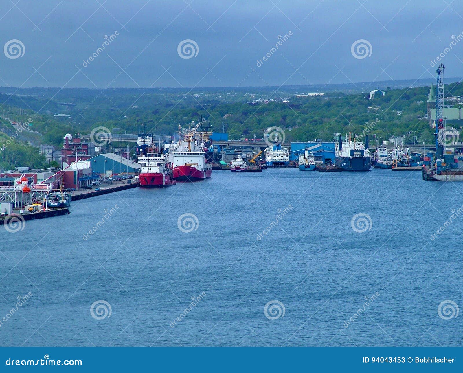 Ships in St. John`s Harbour, Newfoundland, Canada. Stock Image Image