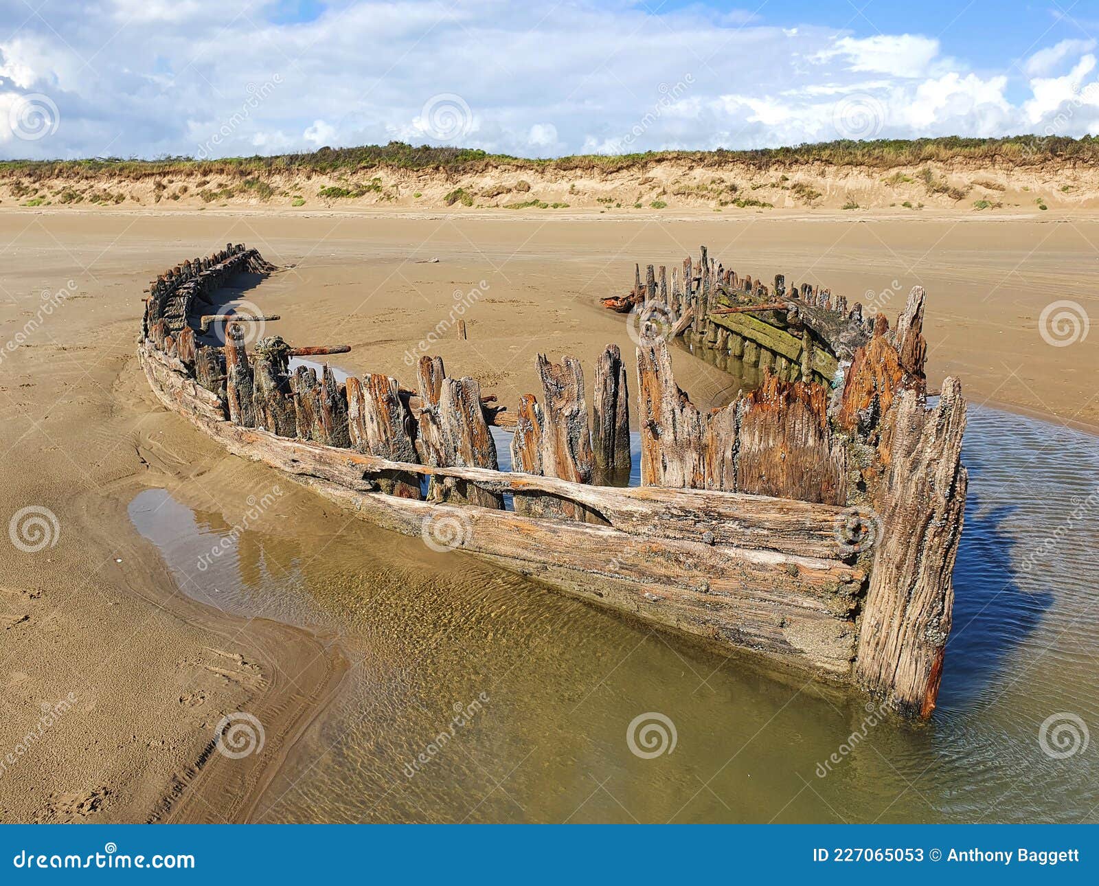 shipwreck on the cefn sands beach at pembrey country park in carmarthenshire south wales