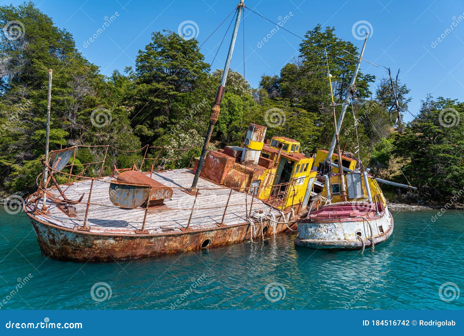 shipwreck in the general carrera lake in chile, patagonia, south america