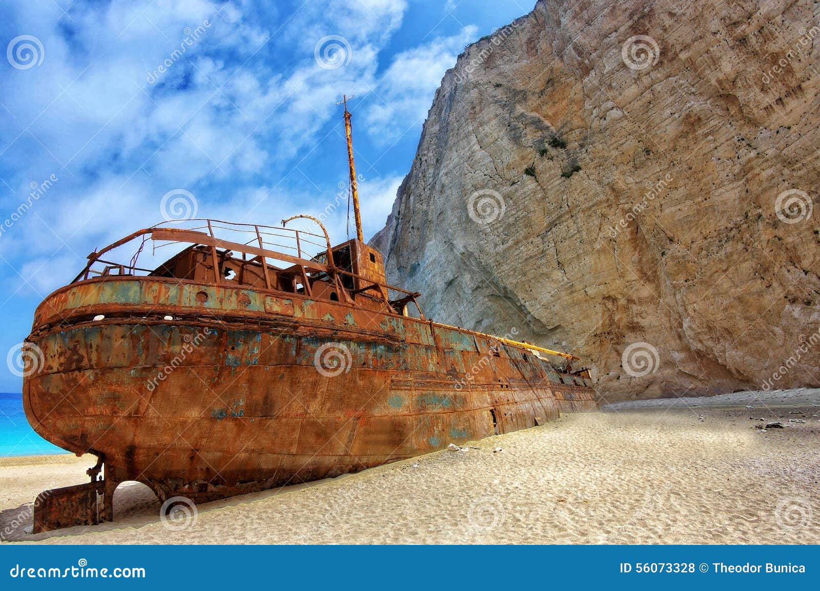 shipwreck on the navagio beach - zakynthos island, landmark attraction in greece. ionian sea. seascape
