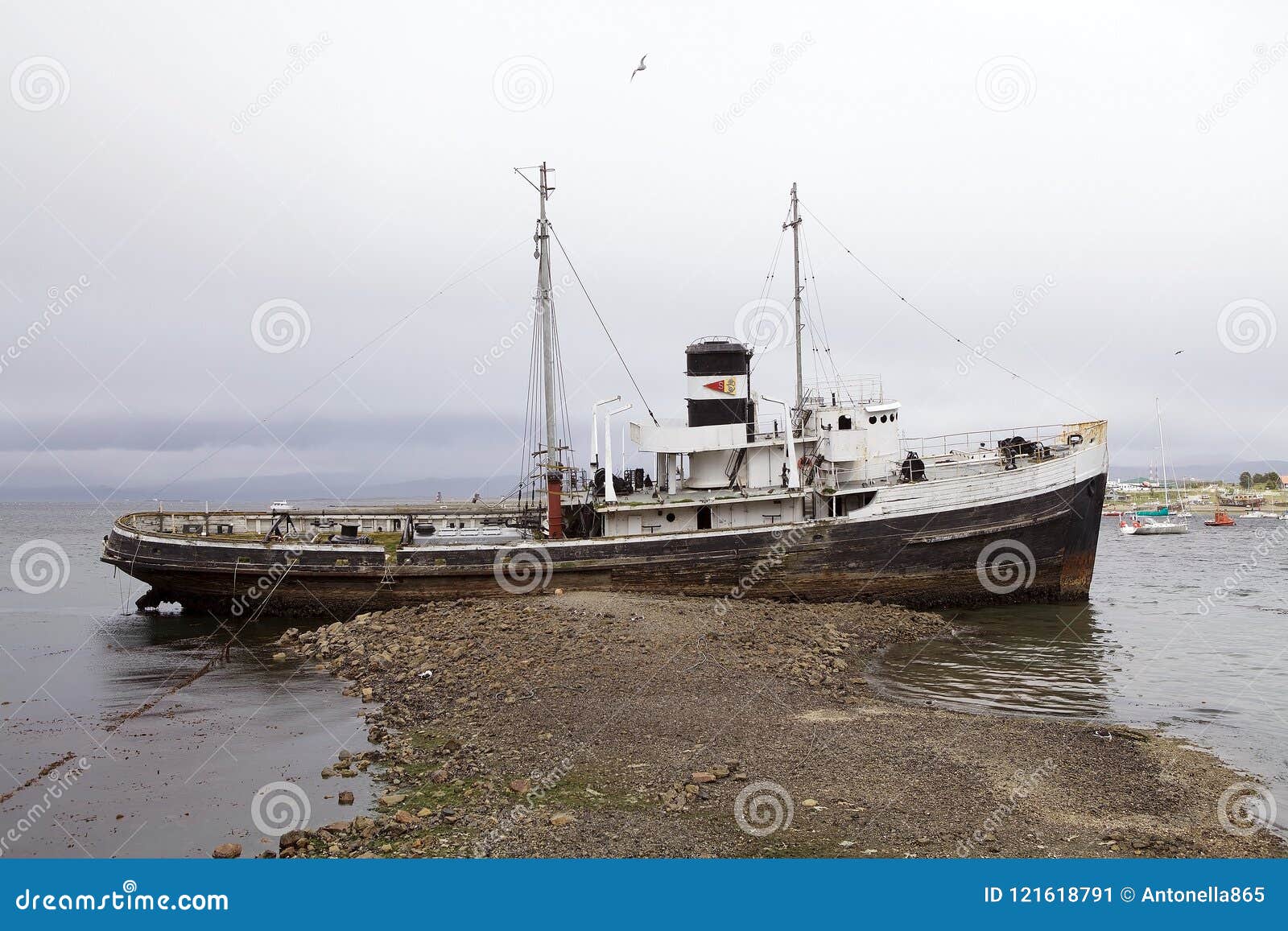 shipwreck in the port of ushuaia, argentina