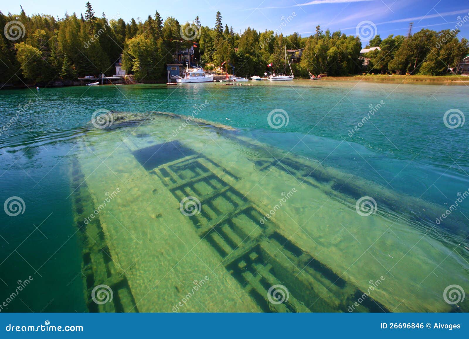 shipwreck underwater in lake huron, tobermory