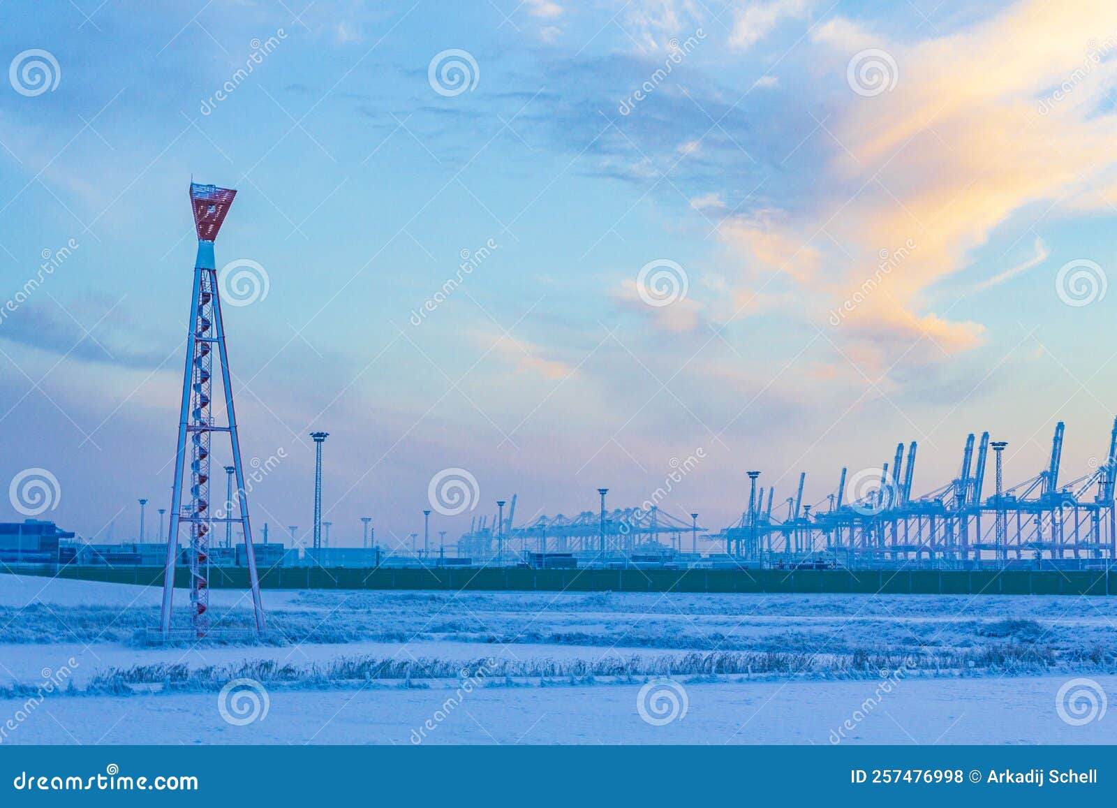 shipyard cranes shipyard crane sunset winter container port bremerhaven germany