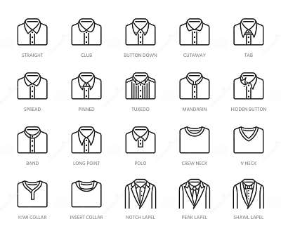 Shirt Collars, Jacket Types Flat Line Icons Set. Formal Clothing Vector ...