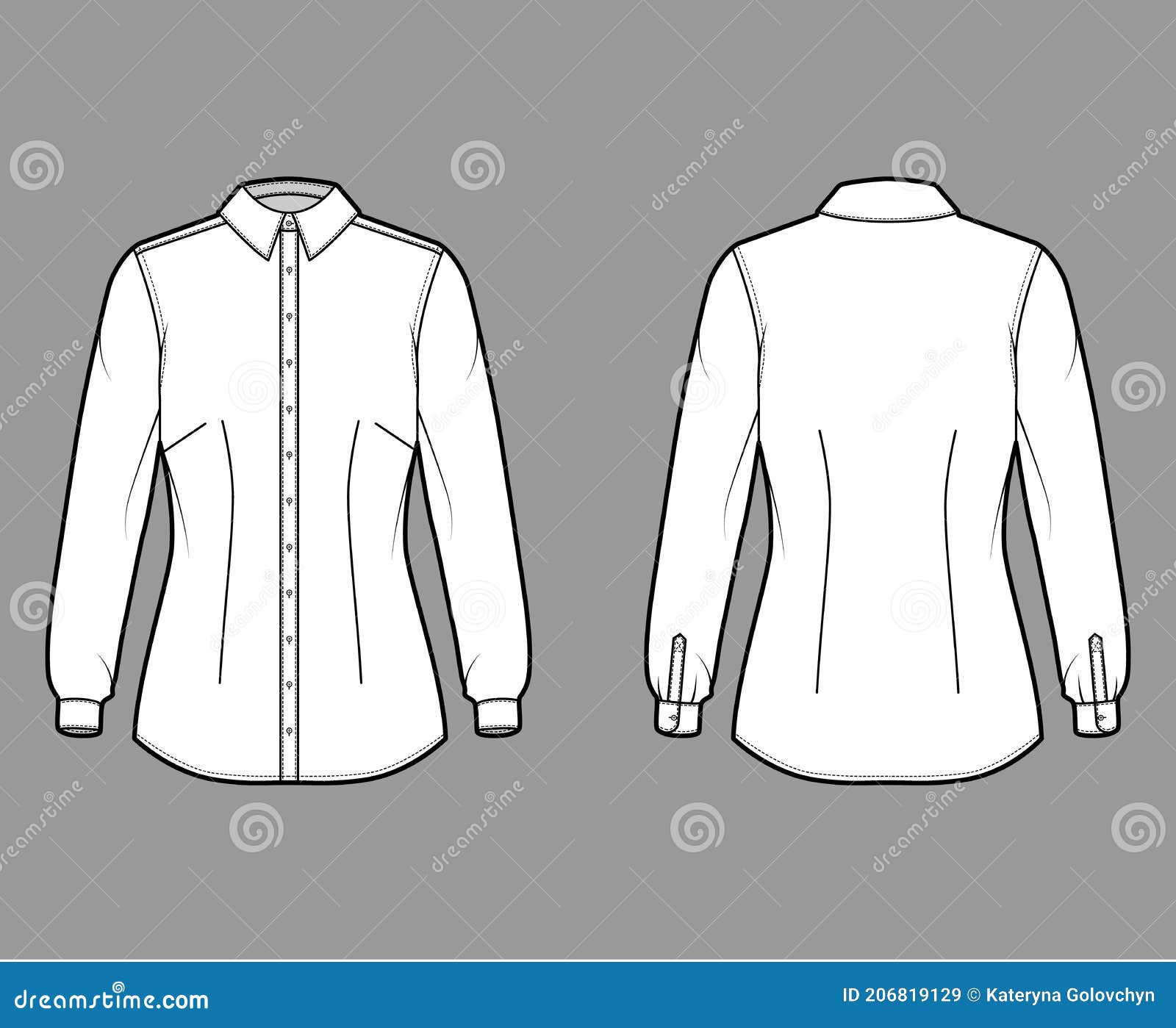 Shirt Fitted Technical Fashion Illustration with Long Sleeves with Cuff ...