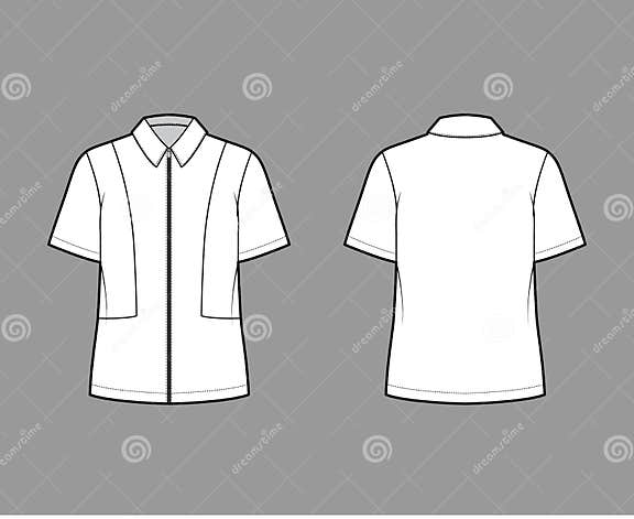 Shirt Full Zip-up Technical Fashion Illustration with Short Sleeves ...