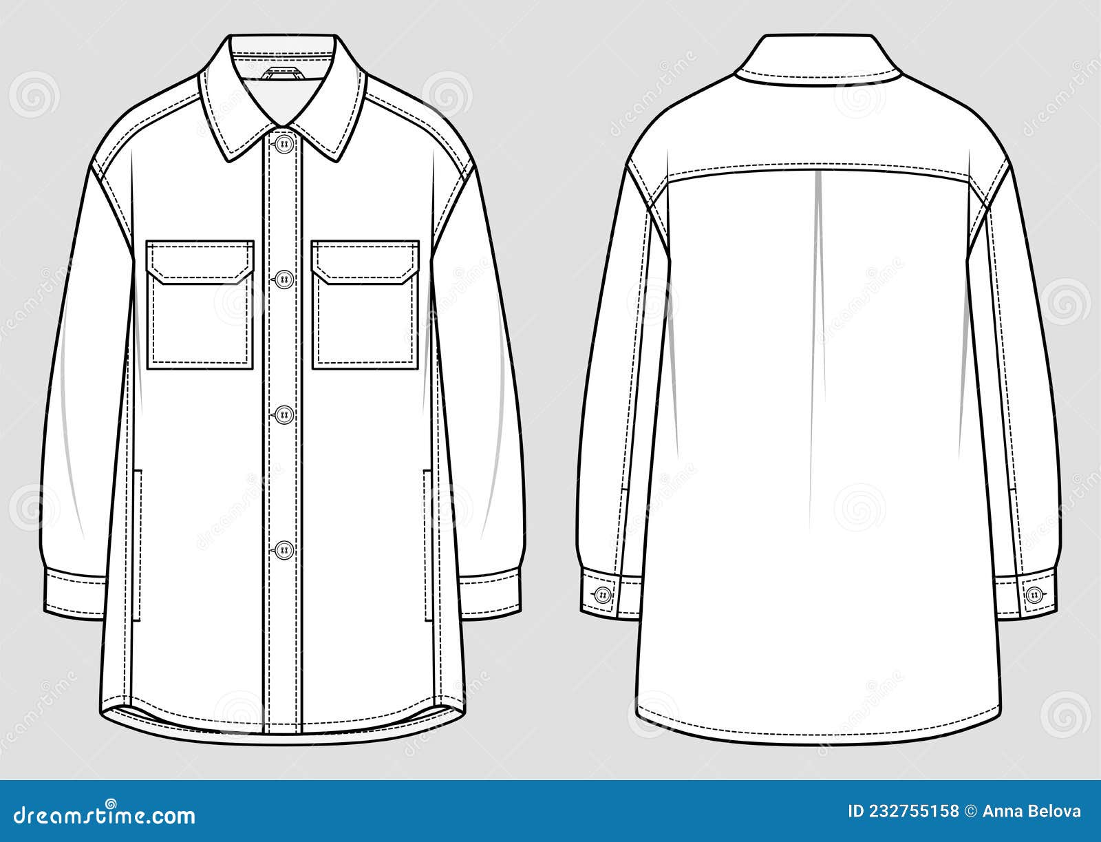 Shirt Dress Jacket. . Flat Technical Drawing. Vector Illustration Stock ...