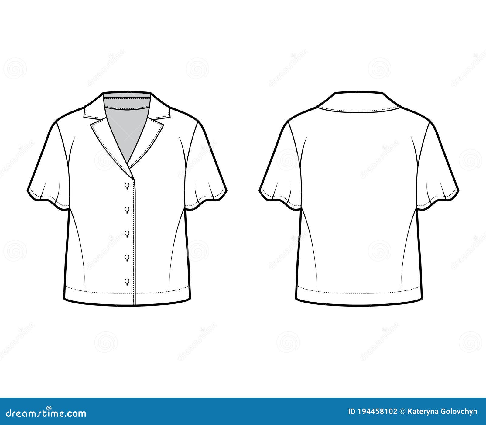 Shirt Technical Fashion Illustration with Relaxed Fit Retro Camp Collar ...