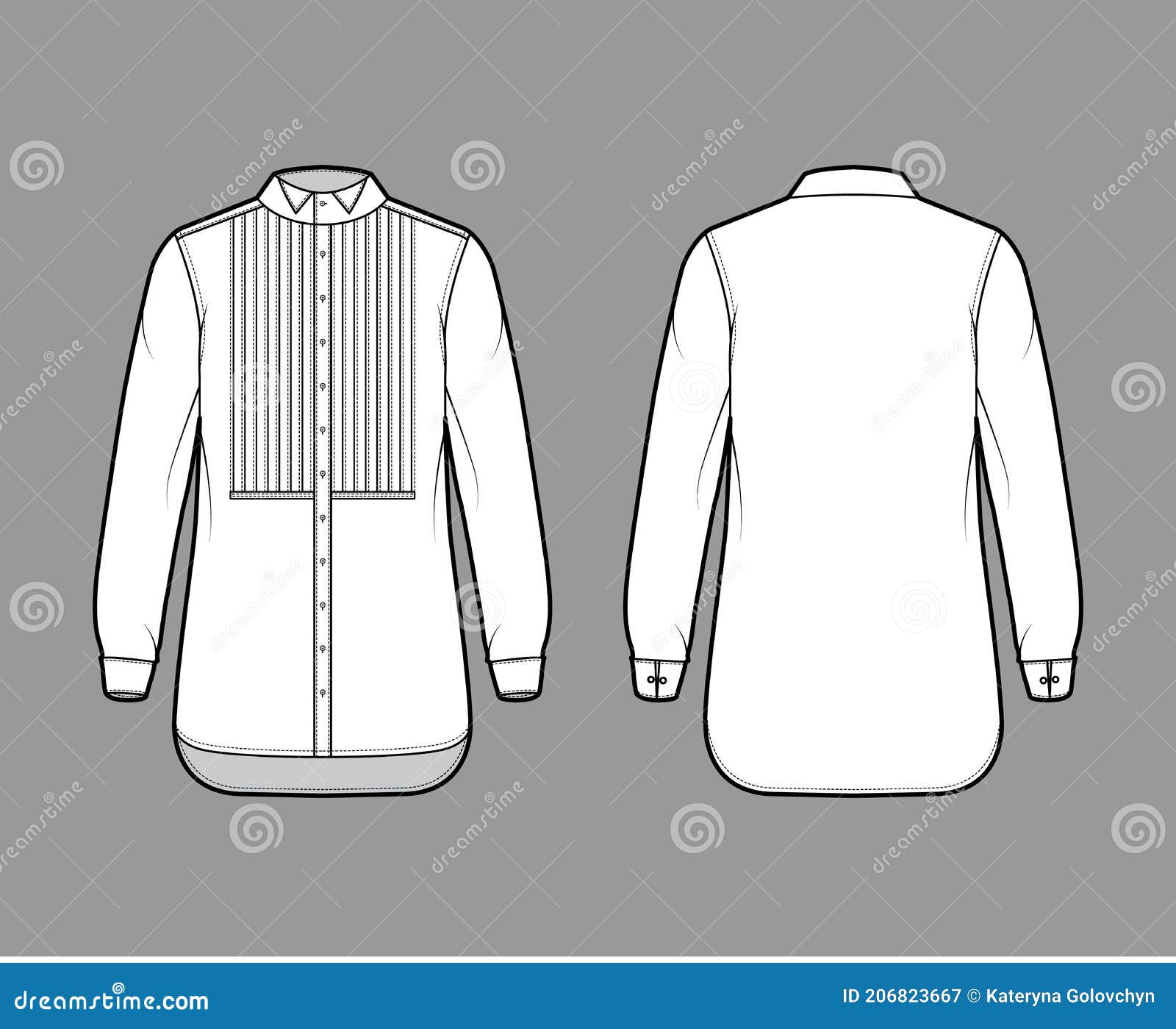 Shirt Tuxedo Dress Technical Fashion Illustration with Pleated ...
