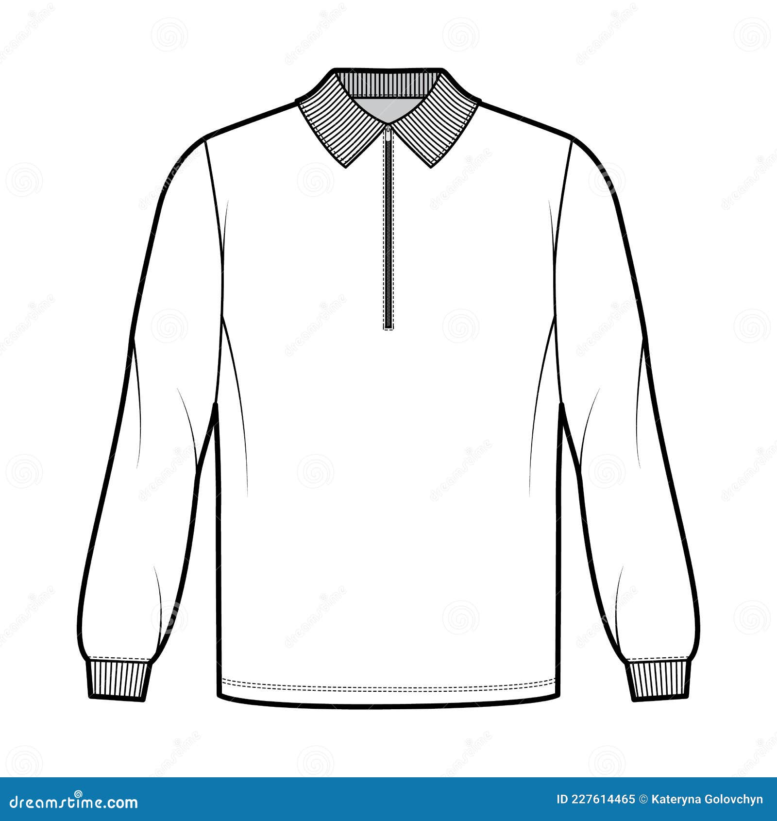 Shirt Zip-up Polo Technical Fashion Illustration with Long Sleeves ...