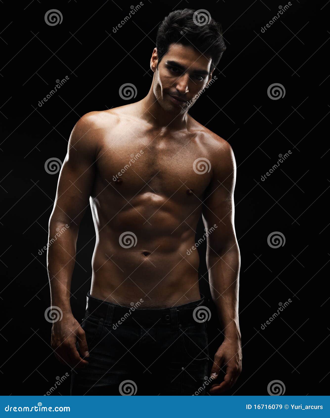 Royalty Free Stock Images: Shirtless macho man against black background ...