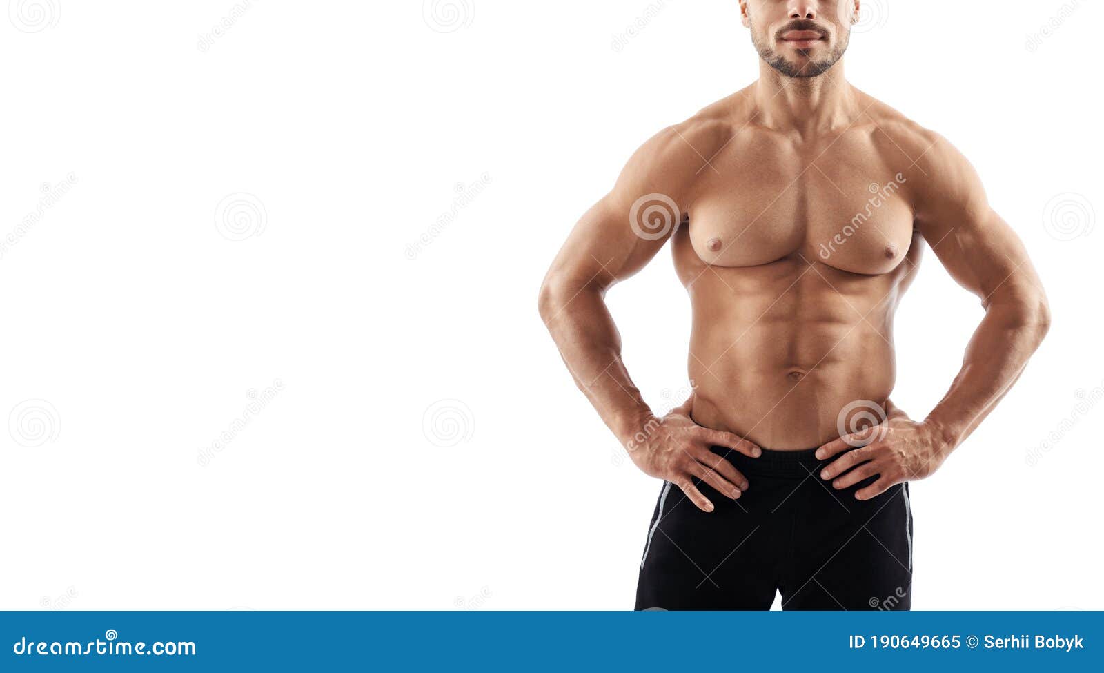 Shirtless Sportsman Posing In Gym. Stock Photo - Image of 