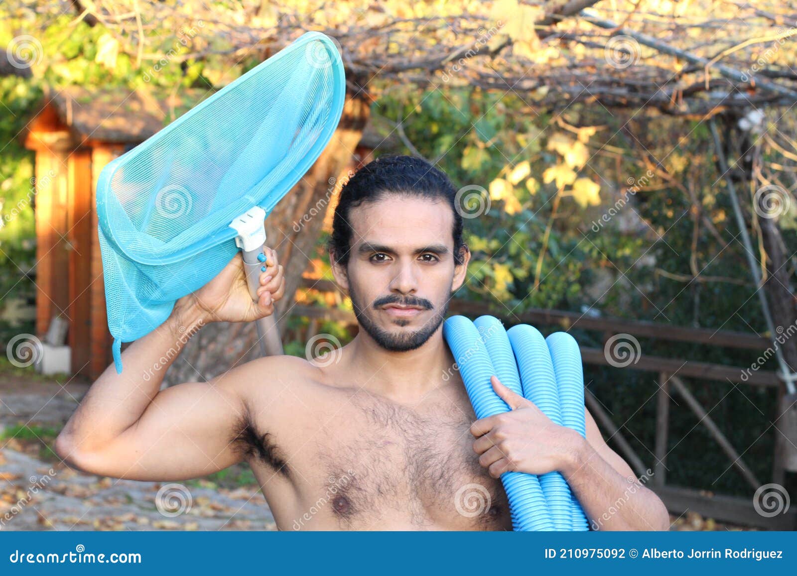 Shirtless Pool Boy with Tools Stock Photo Image of middle, male