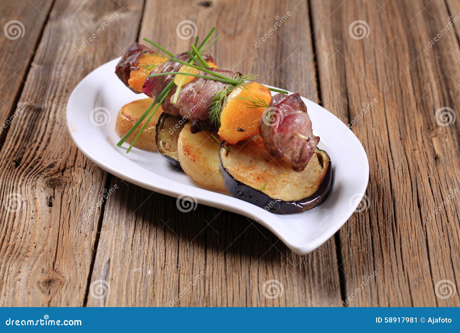 Shish Kebab with Roasted Potato and Eggplant Stock Image Image of