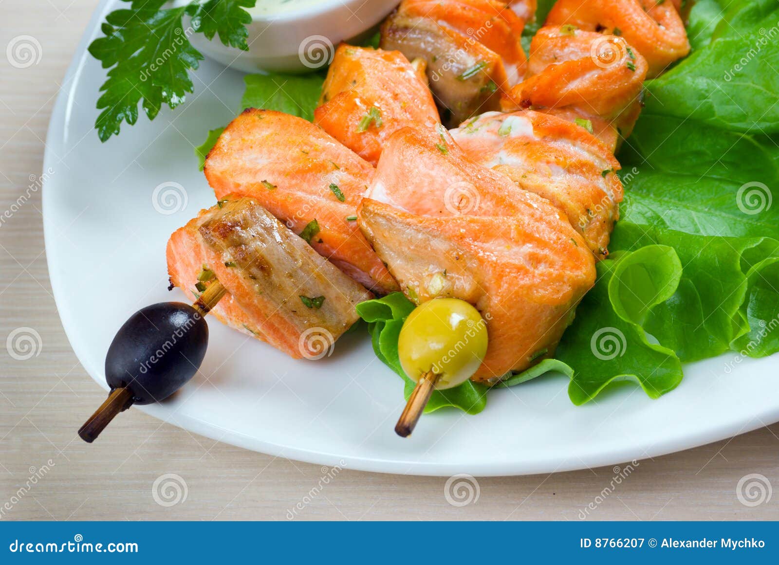 Shish Kebab from Salmon with Vegetables Stock Image Image of fish