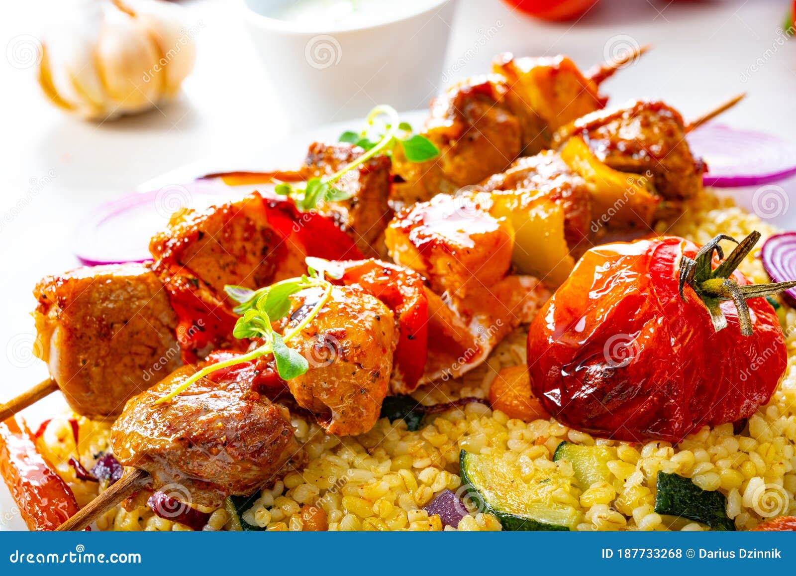 Shish Kebabs with Vegetables and Bulgur Stock Photo Image of adana