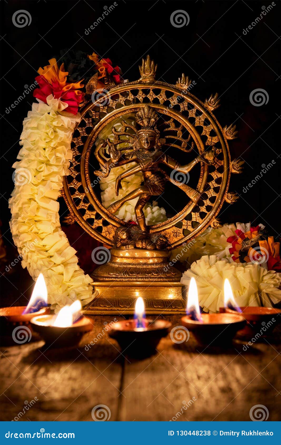 Shiva Nataraja with Diwali Lights Stock Photo - Image of garland ...