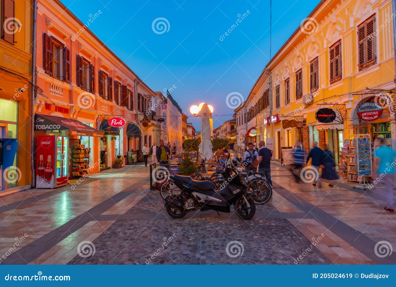 SHKODER, ALBANIA, SEPTEMBER 20, 2019: Sunset View of Rruga Kole ...