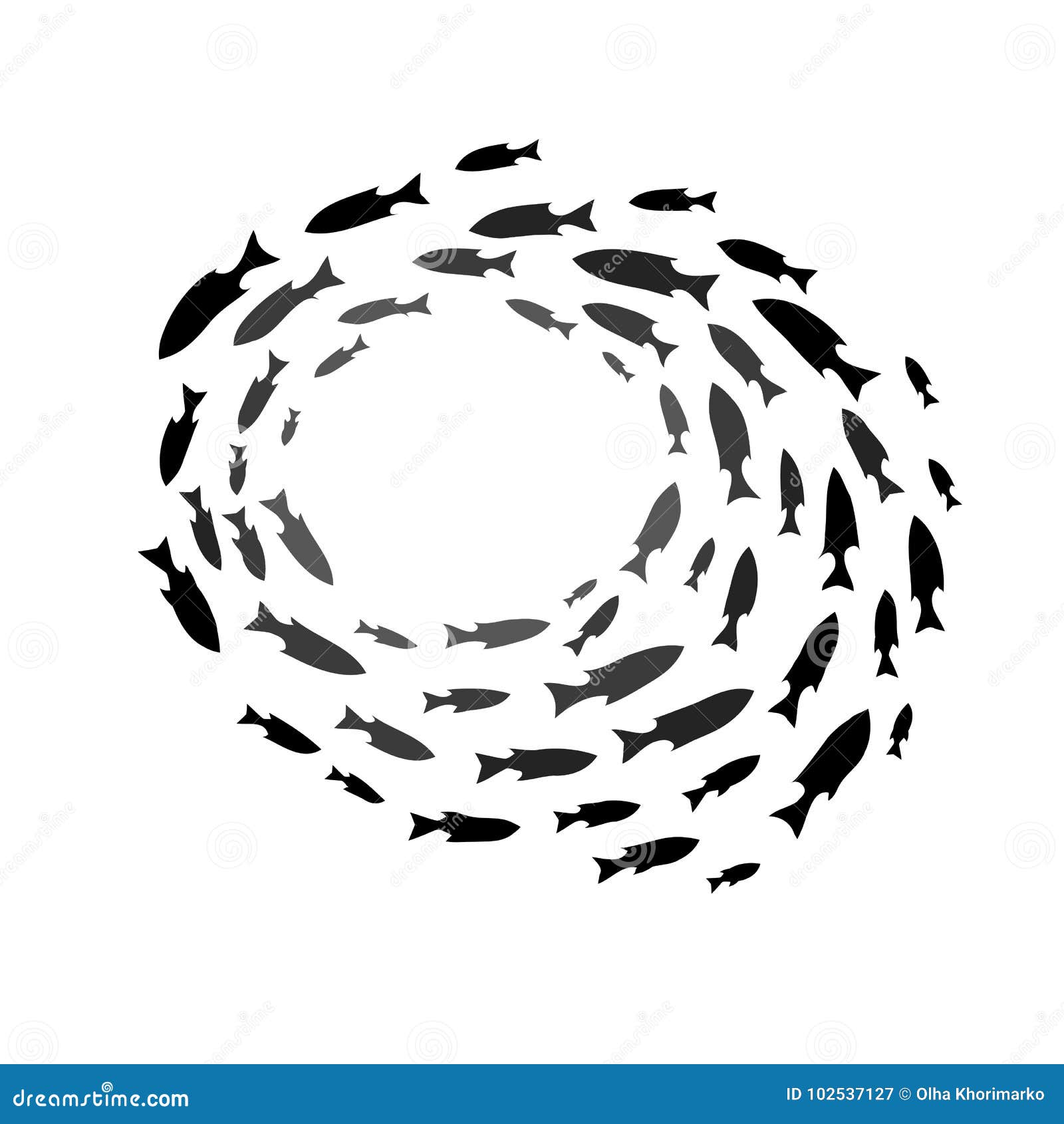 Shoal of Fish. School of Ocean Fish Silhouettes Stock Vector ...